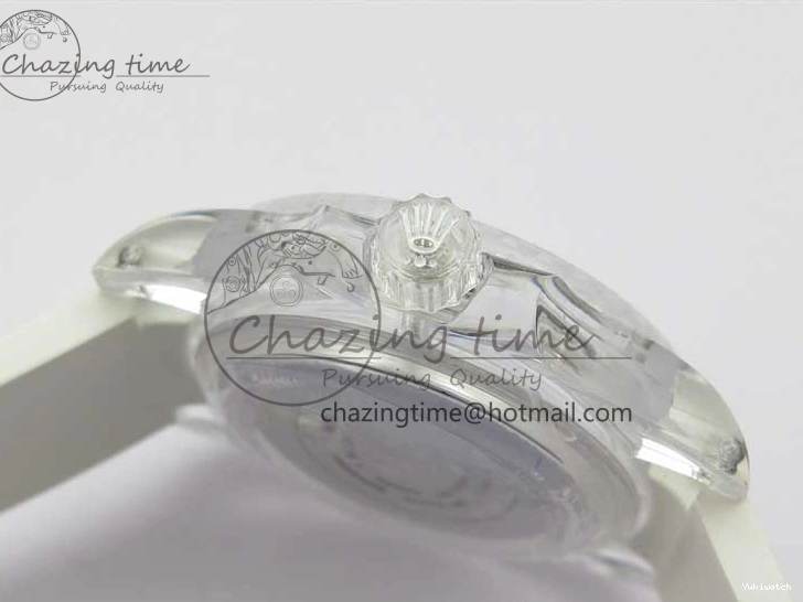 KZF Best Transparent on Phantomlab Rubber Edition VR3135 Dial Blue Light Strap White Submariner 0219